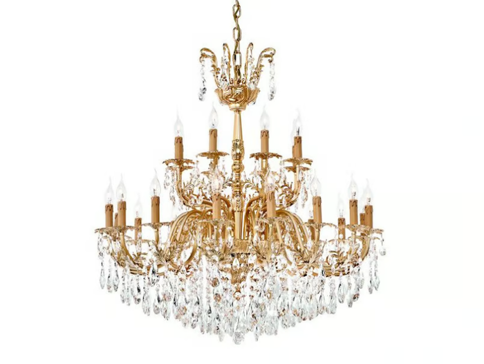 NUR 230/16+8-SH/G - Sanded gold plated chandelier with Schoeler crystals _ Possoni Illuminazione